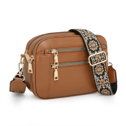 Stylish Wide Shoulder Strap Leather Crossbody Bag States Color Matching Zipper Small Square Suitable
