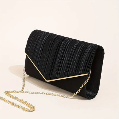 Evening Clutch Bag – Pleated Envelope Purse with Gold Chain