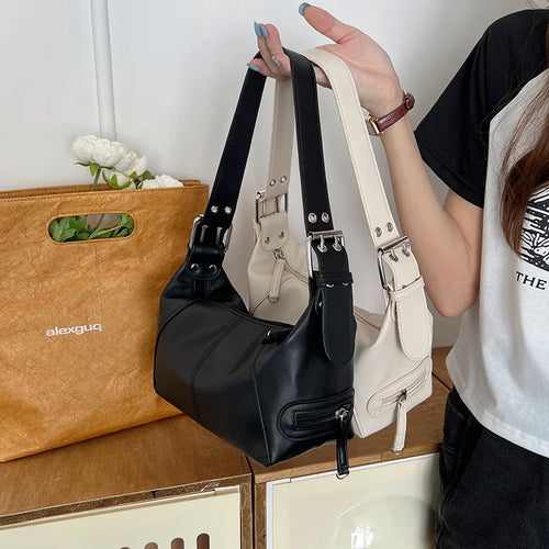 Leather Zipper Retro Shoulder Carry Underarm Diagonal Span Large Capacity Bag