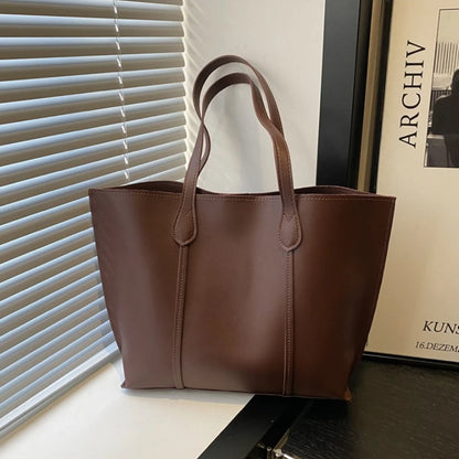 Large Leather Tote Bag – Retro Faux Leather Work & Commuter Handbag