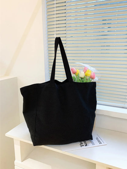 Fashionable Minimalist Solid Color Canvas Tote Bag Large Capacity Handbag Soft Durable Shoulder