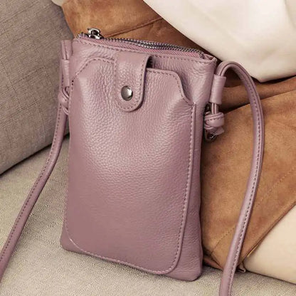 PU Leather Solid Color Women's Diagonal Cross Bag Portable Double-Layer Buckle Mini Phone Wallet Shoulder Bag