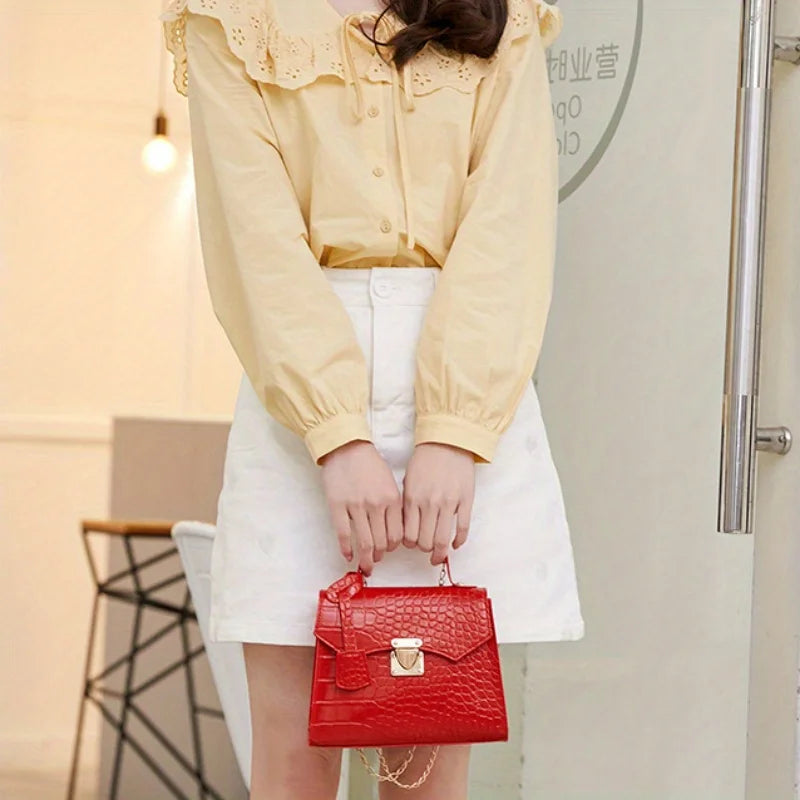 Crocodile-Embossed Mini Handbag – Women's Chic Crossbody Bag