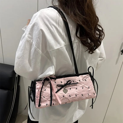 Bow Heart Pendant Shoulder Bag – Elegant Women's Underarm Purse