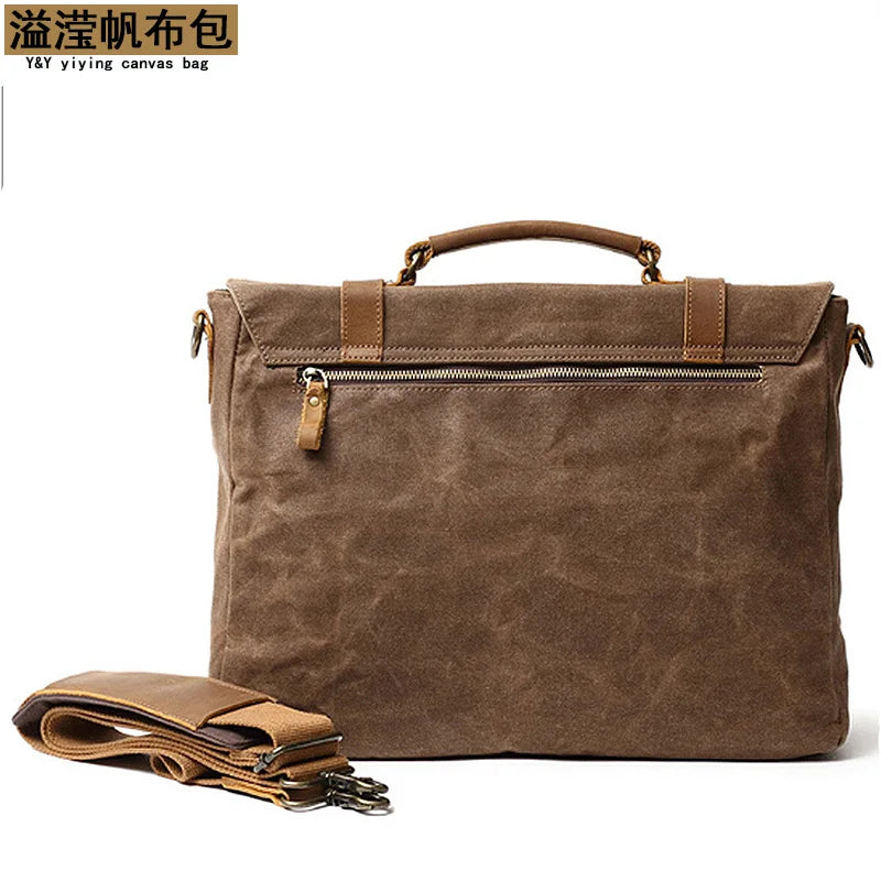 Men S Canvas Shoulder Crossbody Bag Clap Large Capacity Travel Business Briefcase Laptop