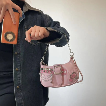 Y2K Korean Style Shoulder Bag with Chain & Star Studs