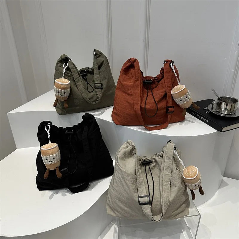 Nylon Drawstring Hobo Shoulder Bag Women Large Capacity Crossbody