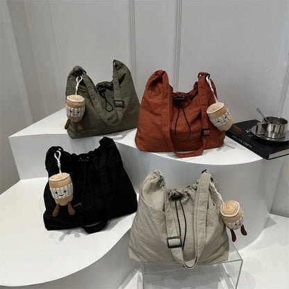 Nylon Drawstring Hobo Shoulder Bag Women Large Capacity Crossbody