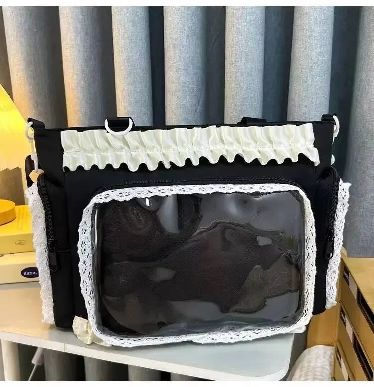 Y2K Lace Ita Shoulder Bag – Transparent Crossbody Tote for Women