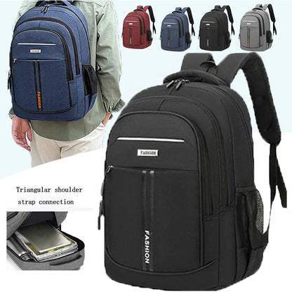 Solid Color Nylon Laptop Bag Men Daily Work Generous Capacity Travel Backpack