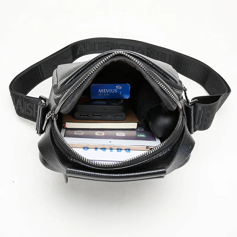 Men S Genuine Leather Single-Shoulder Layer Cowhide Crossbody Bag
