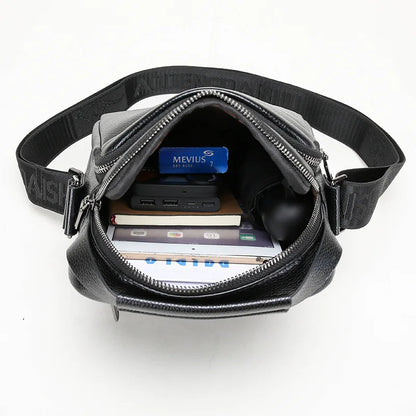 Men S Genuine Leather Single-Shoulder Layer Cowhide Crossbody Bag