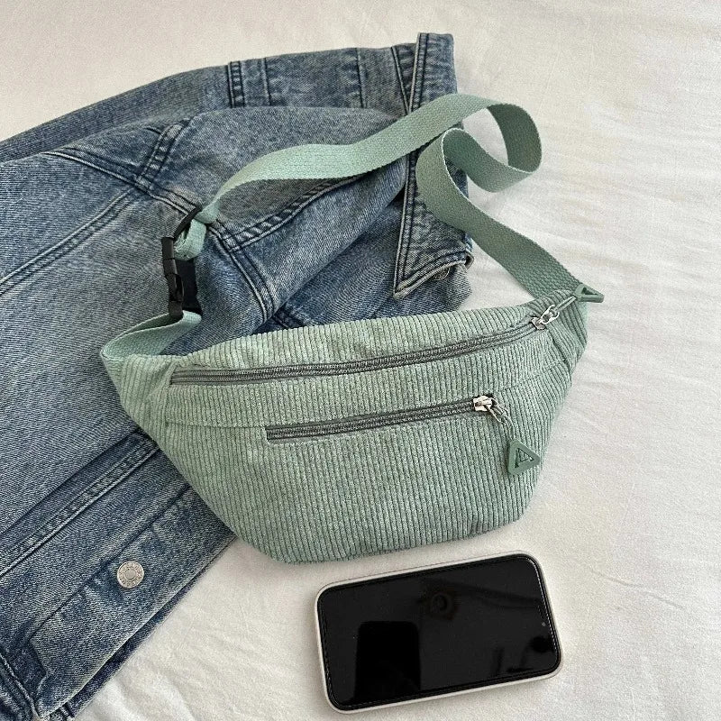 Corduroy Crossbody Chest Bag for Women – Adjustable Strap