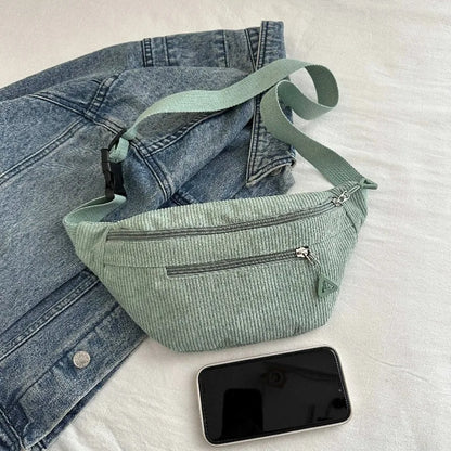 Corduroy Crossbody Chest Bag for Women – Adjustable Strap