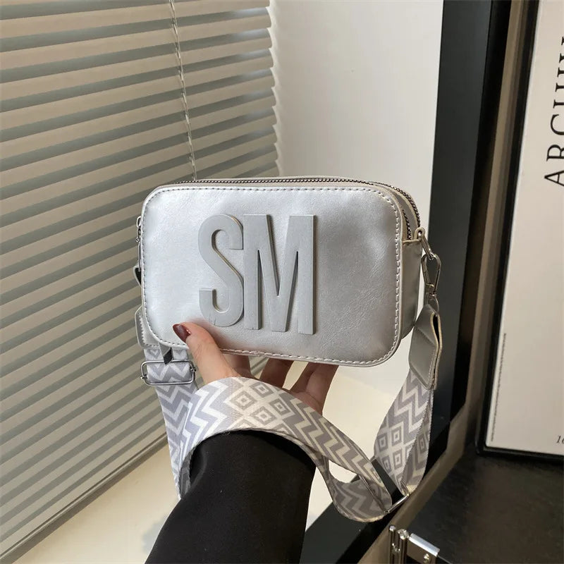 Camera Crossbody Bag for Women – SM Letter Wide Patterned Strap