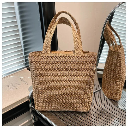 Autumn Versatile Casual Tote Fabric Solid Color Zipper Large Capacity Top-Handle Bags Vacation Vibes
