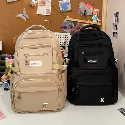 Simple Stylish College Student Backpack Nylon Lightweight Large Capacity Computer School Commuting