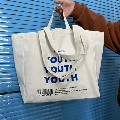 Canvas Tote Bag – Large Capacity Vintage Letter Print