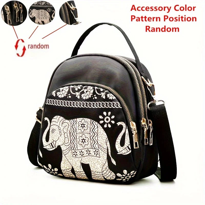 Multi Layer Crossbody Bag Mini Dome Handbag Ethnic Style Pattern Backpack Women