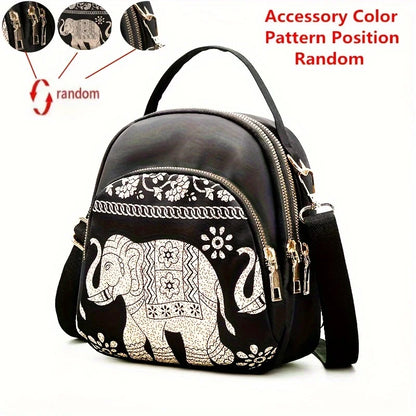 Multi Layer Crossbody Bag Mini Dome Handbag Ethnic Style Pattern Backpack Women