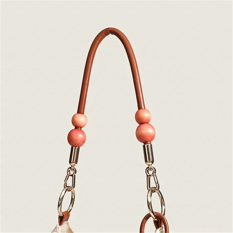 Woven Beach Bag – Women's Knit Shoulder Bag with Leather Strap