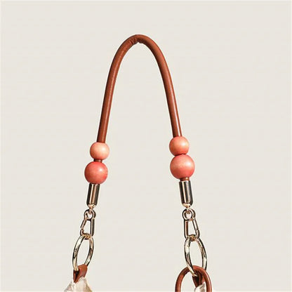 Woven Beach Bag – Women's Knit Shoulder Bag with Leather Strap