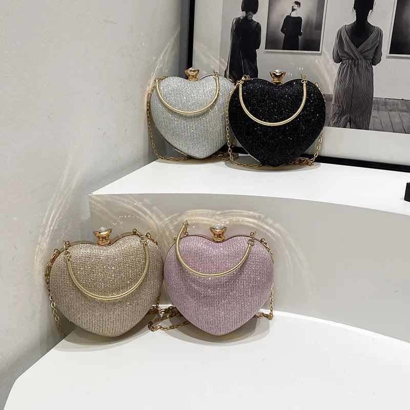 Glitter Heart Evening Bag – Star Sequin Shoulder Clutch Purse