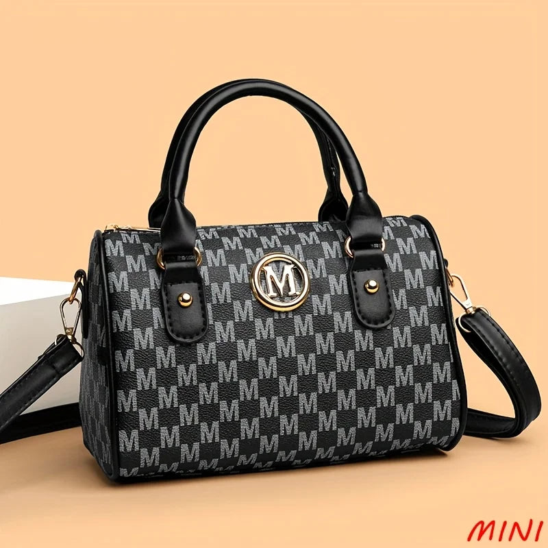 Mini M Logo Crossbody Bag for Women – Faux Leather Monogram Handbag