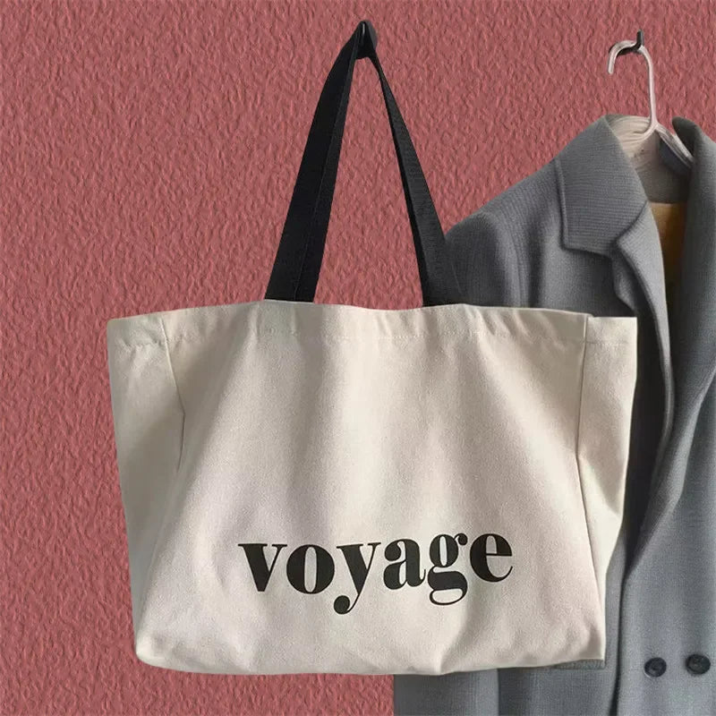 Large Canvas Tote Bag Women – Voyage Letter Print