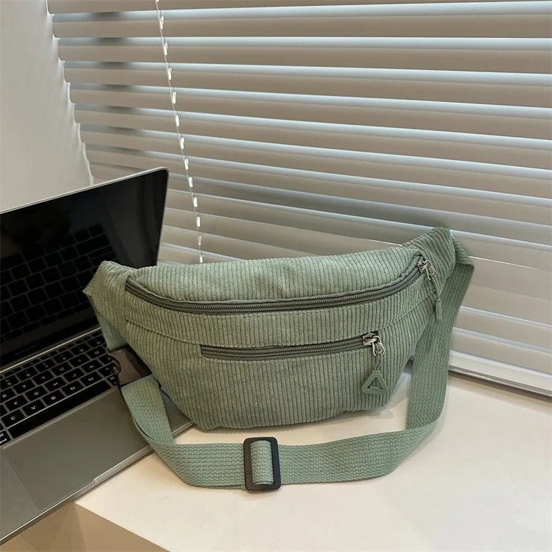 Corduroy Waist Bag for Women – Casual Crossbody Fanny Pack