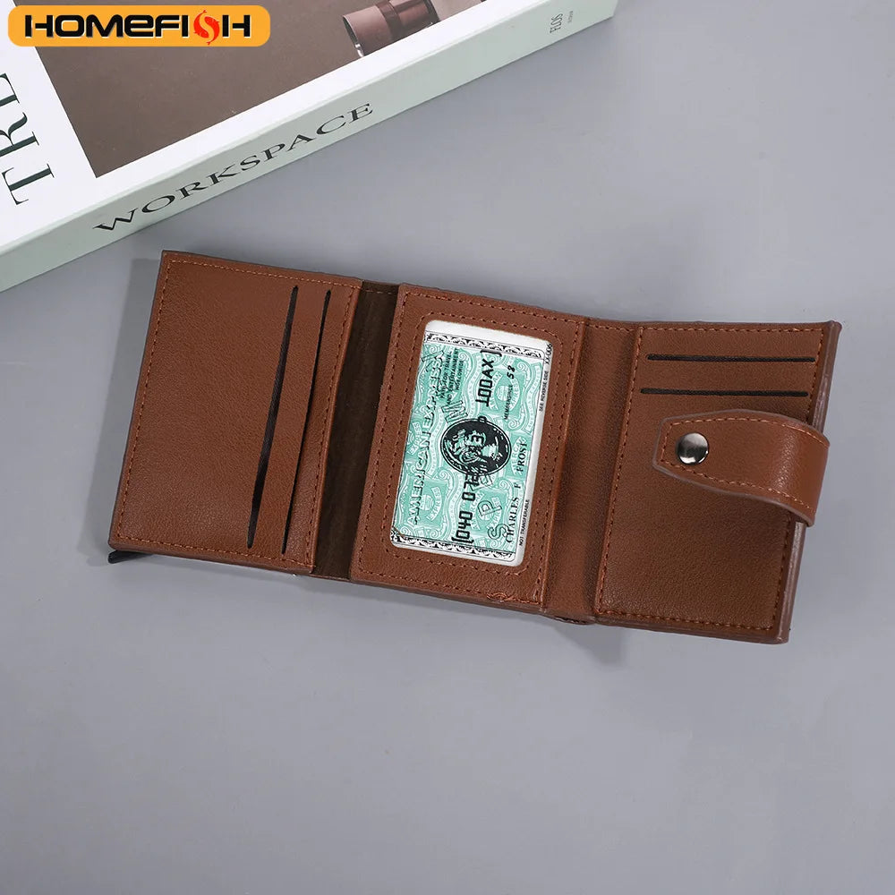 Homefish Rfid Blocking Pu Leather Slim Card Wallet Hasp Closure Mini Credit Holder Men Male Daily