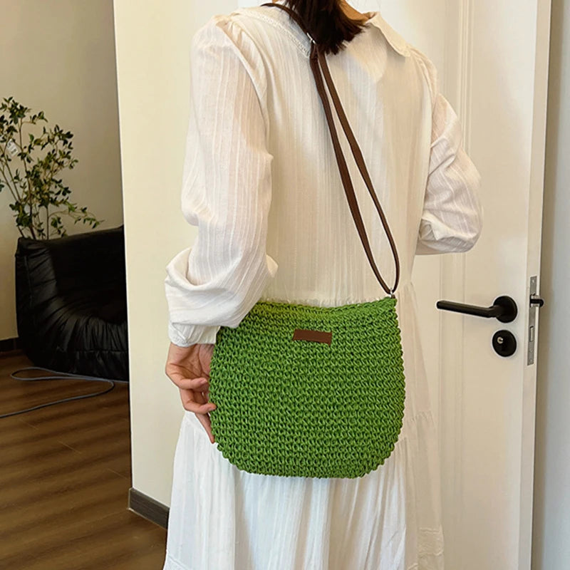 Bohemian Straw Beach Bags For Women High Capacity Handmade Shoulder Bag Casual Woven Totes Bag Shopping Clutch Handbag Purse