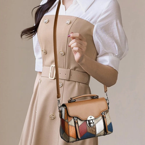 Retro Patchwork Leather Crossbody Bag – Women's Shoulder Handbag