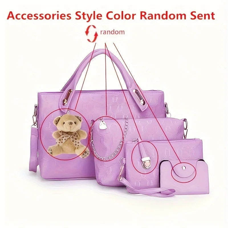 4-Piece Women's Geometric Pattern Handbag Set with Crossbody & Clutch