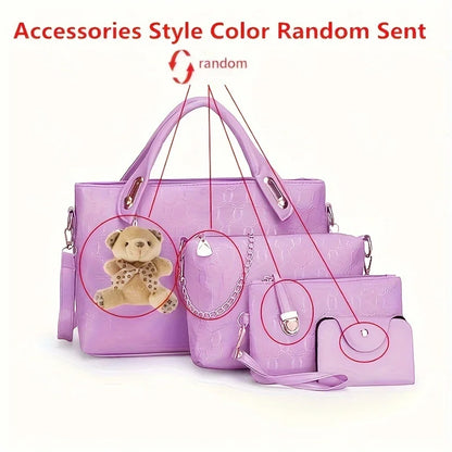 4-Piece Women's Geometric Pattern Handbag Set with Crossbody & Clutch