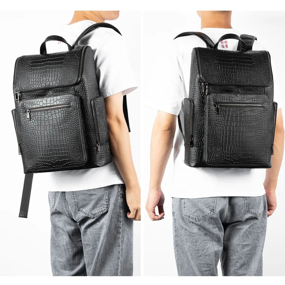 Multi-Pocket Large Capacity 16-Inch Computer Bag Men S Genuine Leather Crocodile Pattern High-End