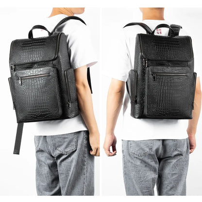 Multi-Pocket Large Capacity 16-Inch Computer Bag Men S Genuine Leather Crocodile Pattern High-End