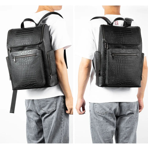 Multi-Pocket Large Capacity 16-Inch Computer Bag Men S Genuine Leather Crocodile Pattern High-End