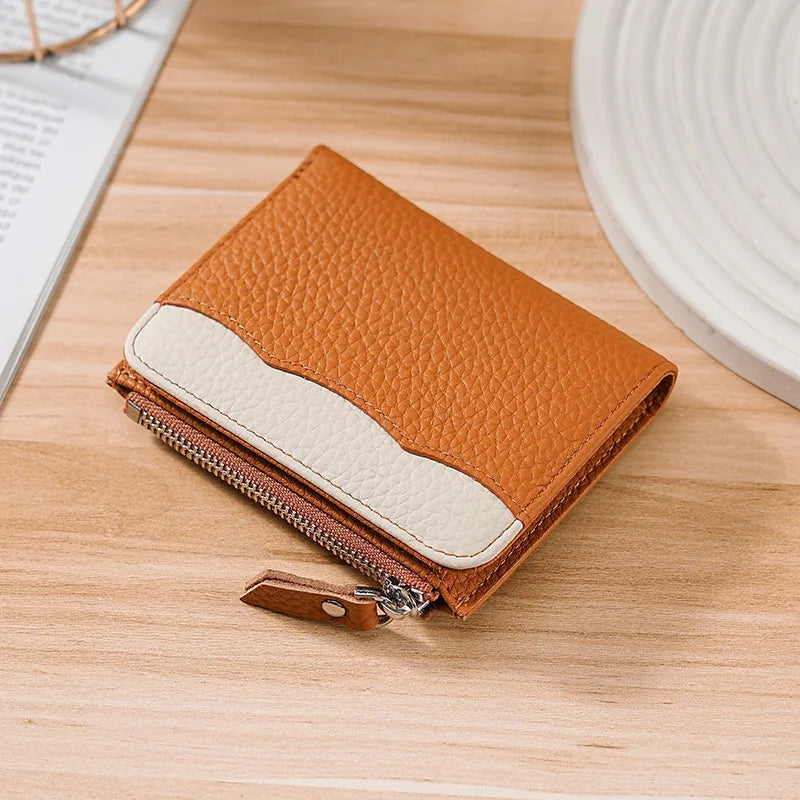 Rfid Genuine Leather Short Square Small Wallet Women