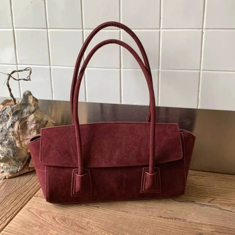 Vintage Suede Shoulder Bag Korean Simple Crossbody Handle Women Comfortable Versatile Texture