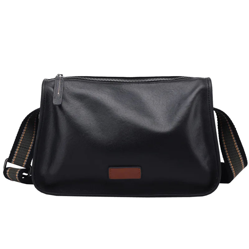 Men S Shoulder Bag Leather Leisure Cross Body Commuting Large Capacity Widened Strap Backpack