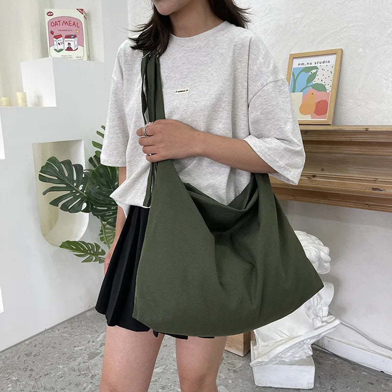 Large Canvas Shoulder Bag with Adjustable Strap