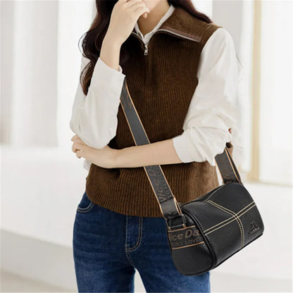 Solid Color Soft Leather Pillow Shaped Cross Body Bags Woman Versatile Messenger Bag Adjustable Wide