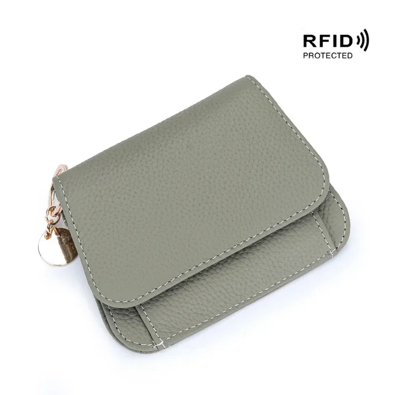 Women S Purse Leather Short Cowhide Rfid Multi-Card Bag Zipper Premium Coin