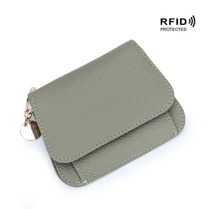 Women S Purse Leather Short Cowhide Rfid Multi-Card Bag Zipper Premium Coin