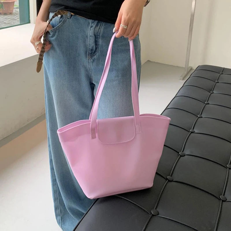 Summer Transparent Jelly Shoulder Bag Trendy Niche Macaron-Colored Handbag Simple Commuter Tote