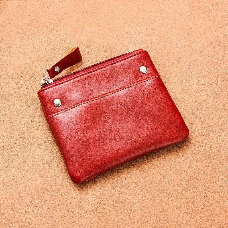 Change Purse Men Short Thin Solid Color Pu Mini Zipper Card Coin