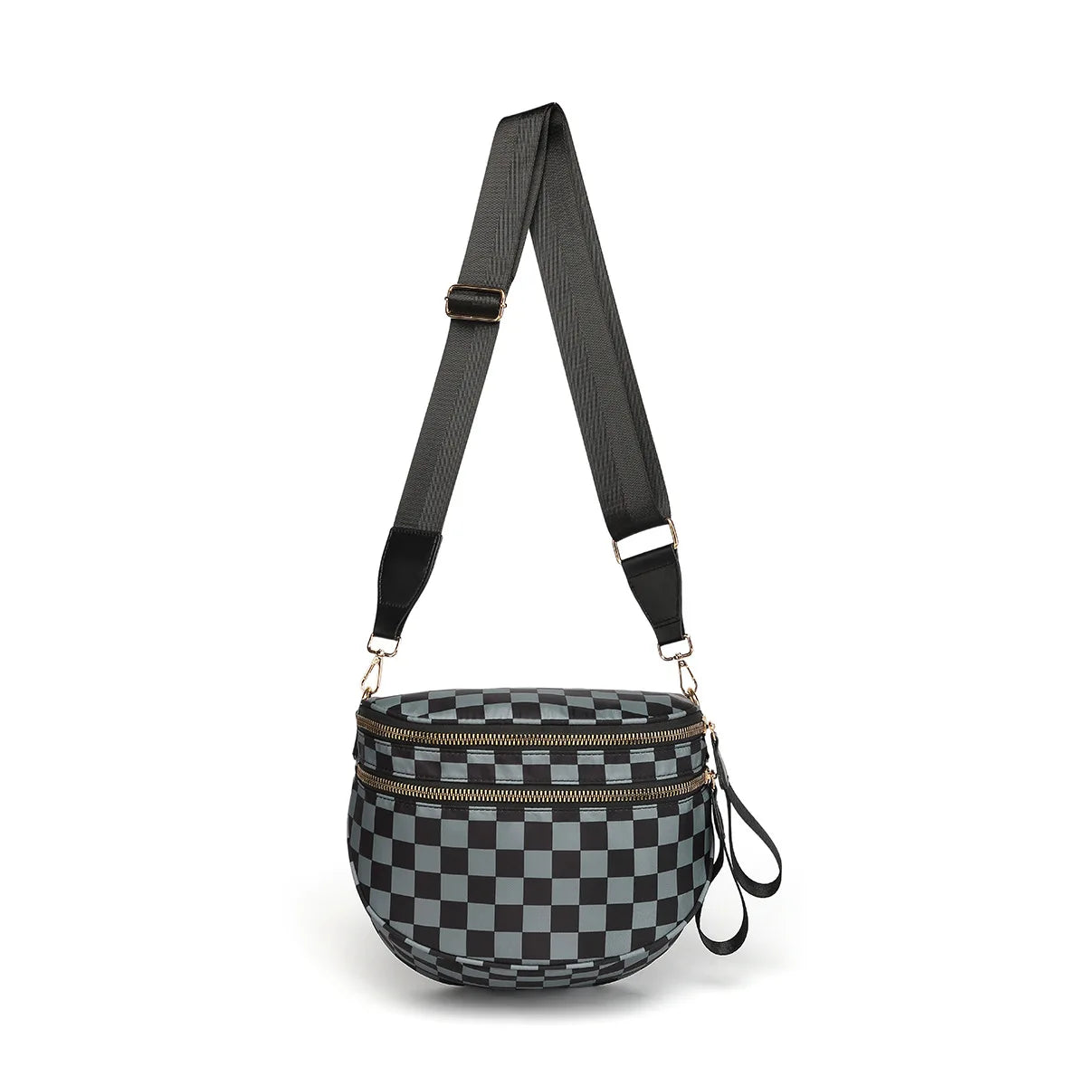 Checkered Saddle Crossbody Bag – Dual Zipper Shoulder & Waist Pack for Women