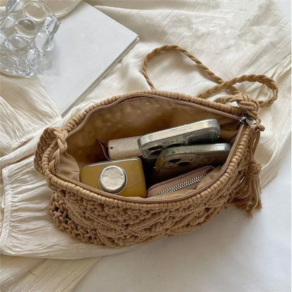 Crochet Woven Boho Shoulder Bag – Lightweight Crossbody