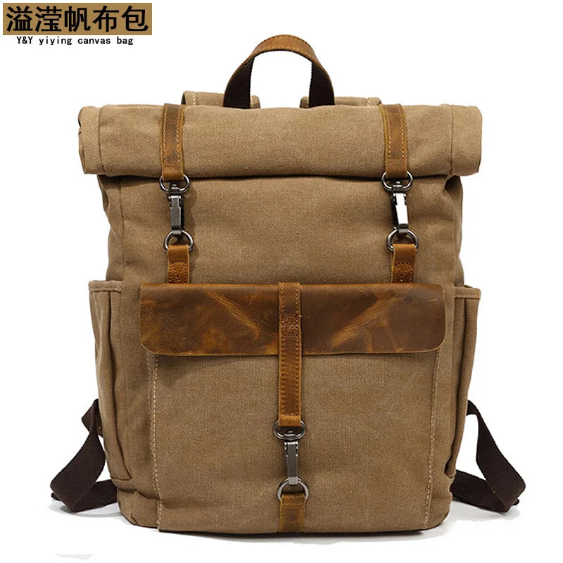 Rucksack Men Retro Shoulder Computer Storage Large Capacity Bag Students Outdoor Wear - Resistant
